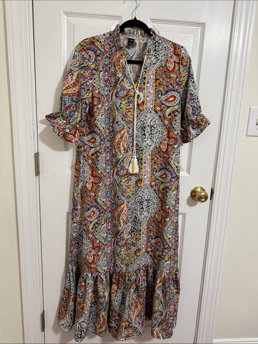 Paisley Tie-Neck Midi Dress in Multicolor